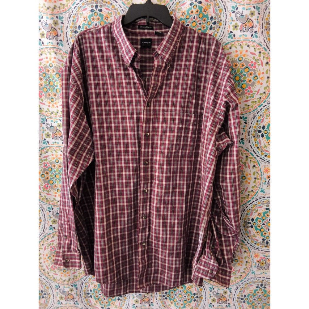 Arrow Shirt Mens 2XLT XXL Tall Beige Button Up Long Sleeve Cotton Blend Pocket